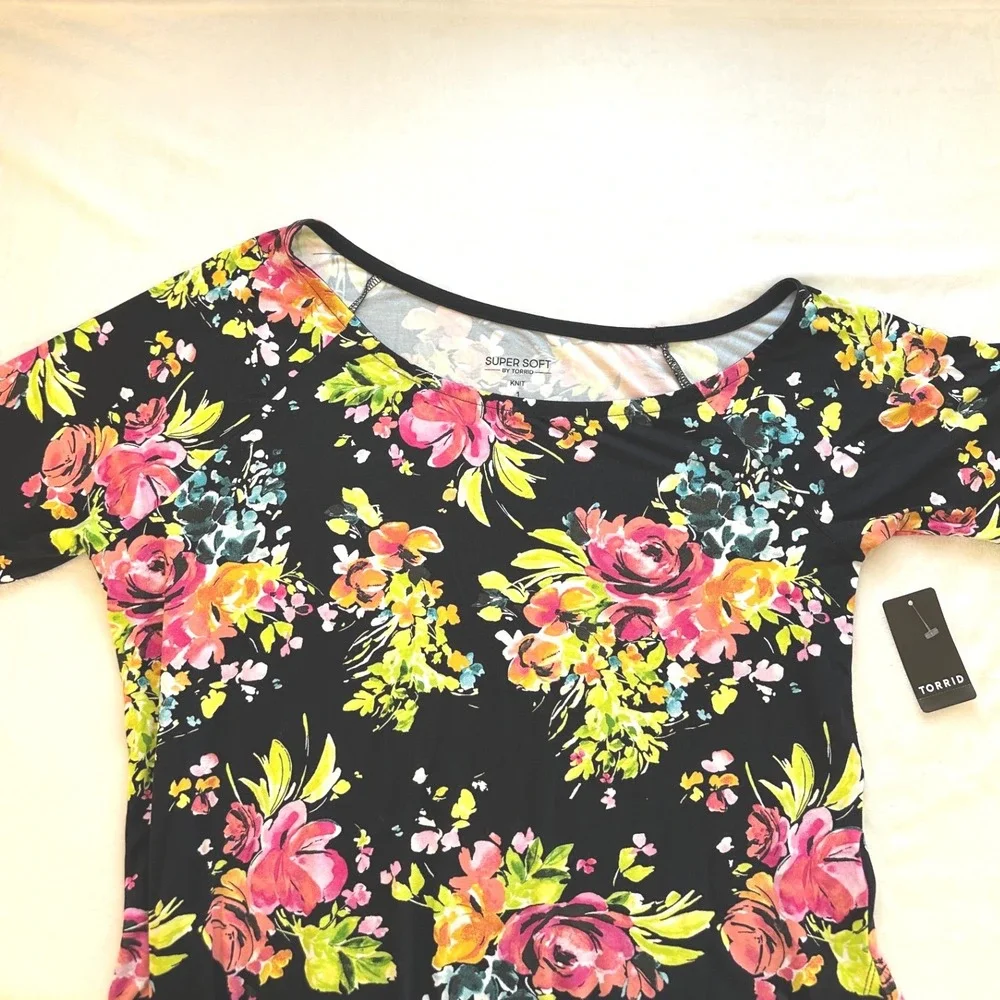 Torrid Super Soft Floral Off Shoulder Tunic Top Plus Size 1X Black Callie - Picture 7 of 12